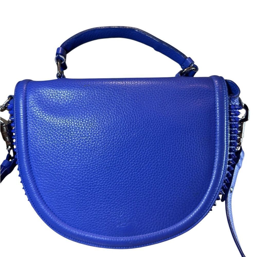 CHRISTIAN LOUBOUTIN Blue Leather Panettone Spiked Messenger Crossbody Bag